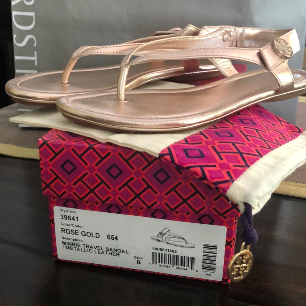 Tory Burch Rose Gold Minnie Travel Sandal.